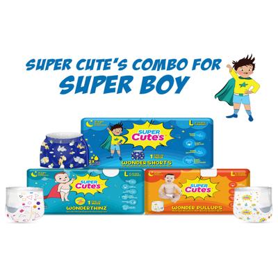 Super Cute's Pull-Up Diaper Combo for Super Boy - (L) (9-14 kg) (Combo of 3) - Diapers & Wipes