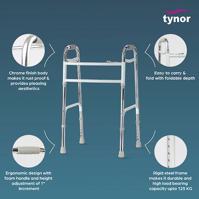 Tynor Walker Invalid's HD All Pods (UN) (L 34) - Silver - Walker & Walking Stick