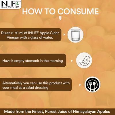 INLIFE Apple Cider Vinegar with Garlic Ginger Lemon Honey & Mother of Vinegar 500 ml - Apple Cider Vinegar - Acv