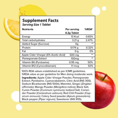 Plix Original Apple Cider Vinegar Effervescent Tablet - Lemon Masala (Pack of 4 x 15's) 1's - Apple Cider Vinegar - Acv
