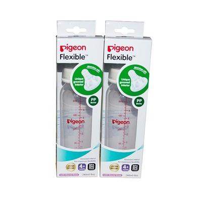 Pigeon Flexible PP Nursing Bottle with Round Base Nipple (M) - White (Pack of 2 x 240 ml) - Feeding & Nursing