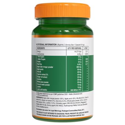 Pure Nutrition Apple Cider Vinegar with Wheat Grass & Spirulina 610 mg Veg Capsule 60's - Apple Cider Vinegar - Acv