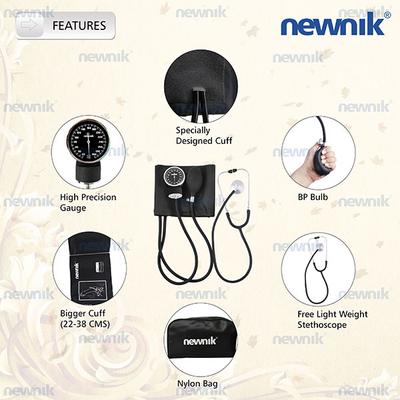 Newnik Aneroid Type Sphygmomanometer with Free Stethoscope (SP501) - Blood Pressure Monitor Device