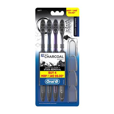 Oral B Deep Clean Whiter Teeth Charcoal Extract Toothbrush (Pack of 4) - Toothbrushes
