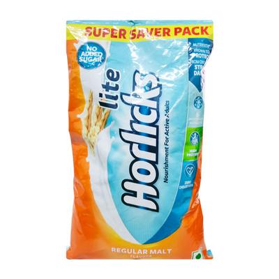 Horlicks Lite No Added Sugar Nutritional drink Powder - Regular Malt (Super Saver Pack) (Pouch) 500 gm - Daily Health Drinks