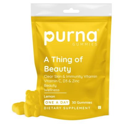 Purna Gummies Vitamin C Lemon and Zinc for Adults and Kids, Immunity Boost, Skincare 30's - Vitamin C