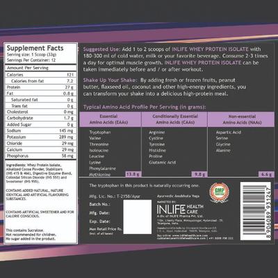 INLIFE Whey Protein Isolate Powder - Chocolate Flavour 400 gm - Whey Proteins
