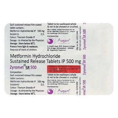 Zyromet Sr 500Mg Tablet 10's - Diabetes-Ant