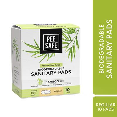 Pee Safe 100% Organic Cotton Biodegradable Sanitary Pads (Regular) 10's - Sanitary Napkins
