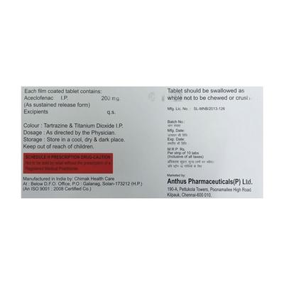 ACECLAN SR 200mg Tablet 10's - Pain relief-Nsa