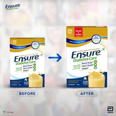 Ensure Diabetes Care Powder - Vanilla Flavour 400 gm (Refill Pack) - Diabetes (Fitness)