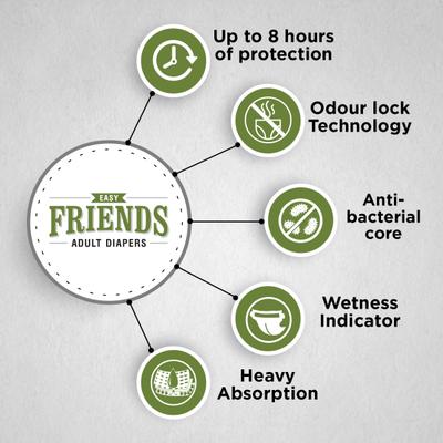 Friends Adult Diaper-Easy (M) 10's - Adult Diapers & Pads