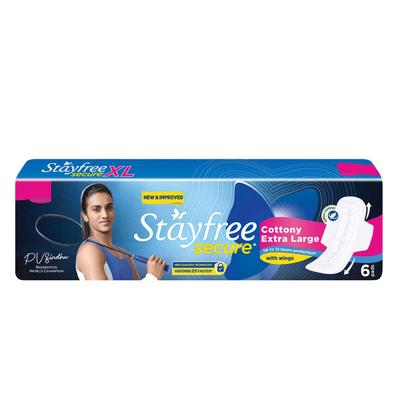 Stayfree Secure Cottony with Wings Sanitary Pads (XL) 6's - Sanitary Napkins