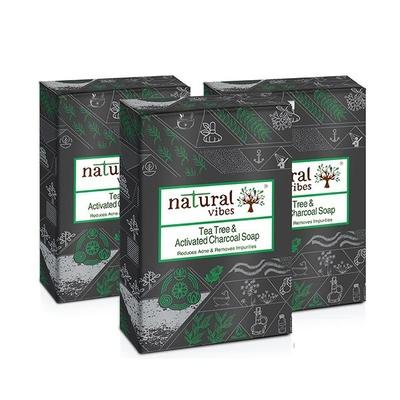 Natural Vibes Tea Tree and Activated Charcoal Soap (Pack of 3 x 150 gm) - Soaps