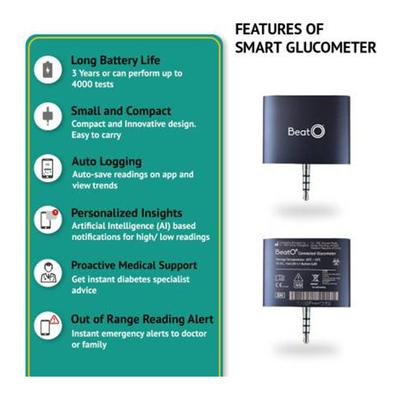BeatO Smart Glucometer Kit (Mobile Connected Glucometer 1's + Test Strips 20's) - Blood Glucose Monitors/Test Strips