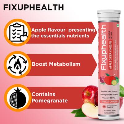 FixUpHealth Apple Cider Vinegar Effervescent Tablet - Apple Flavour 15s & FixUpHealth Biotin Effervescent Tablet - Orange Flavour 20s 1's - Apple Cider Vinegars