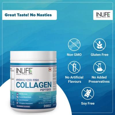 Inlife Hydrolyzed Fish Collagen Powder - Blueberry 200 g - Hair & Skin