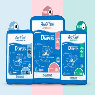 AroKleen Overnight Disposable Adult Diapers (XL) (127 cm - 170.18 cm) (Pack of 2 x 10's) 1's - Adult Diapers & Pads