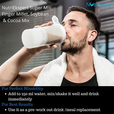 NutriEkspert Pre Workout Meal - Finger Millet, Soybean & Cocoa Powder Mix with Shaker 350 gm - Protein Drink