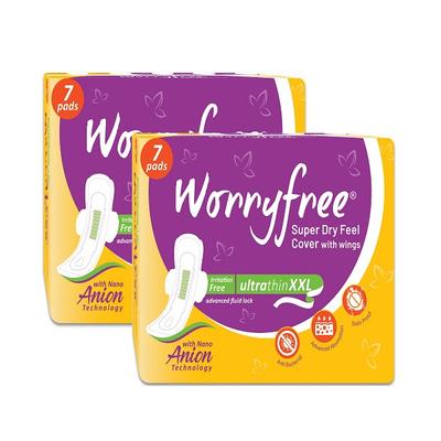 Worryfree Super Dry Ultrathin Sanitary Pad - XXL (Pack of 2 X 7's) - Sanitary Napkins