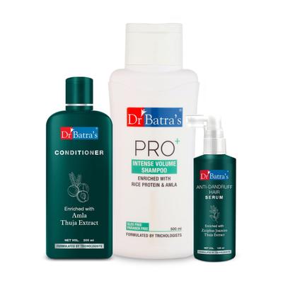 Dr Batra's PRO+ Intense Volume Shampoo 500 ml + Conditioner 200 ml + Anti-Dandruff Hair Serum 125 ml - Hair Treatment