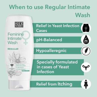 SheNeed Regular Feminine Intimate Wash 100% Natural with Thyme Extracts And Tea Tree Oil 200 ml - Intimate Care