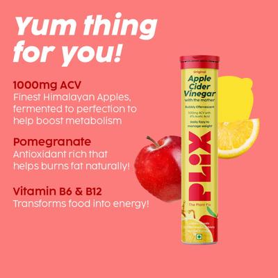 Plix Original Apple Cider Vinegar Effervescent Tablet - Lemon Masala (Pack of 4 x 15's) 1's - Apple Cider Vinegar - Acv