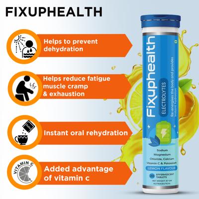 FixUpHealth Electrolytes Effervescent Tablet - Lemon Flavour & FixUpHealth Glutathione Effervescent Tablet - Strawberry Flavour 15s 1's - General Health