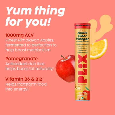 Plix Original Apple Cider Vinegar Effervescent Tablet - Lemon Ginger 15's - Apple Cider Vinegar - Acv