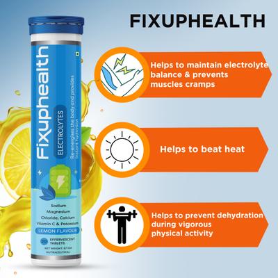 FixUpHealth Electrolytes Effervescent Tablet - Lemon Flavour & FixUpHealth Glutathione Effervescent Tablet - Strawberry Flavour 15s 1's - General Health