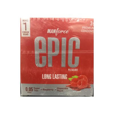 Manforce Epic Pleasure Long Lasting Condoms - Raspberry 3's - Plain/Flavoured Condoms