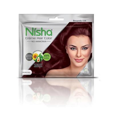 Nisha Creme Hair Color Pouch - 3.16 Burgundy 40 gm - Crème