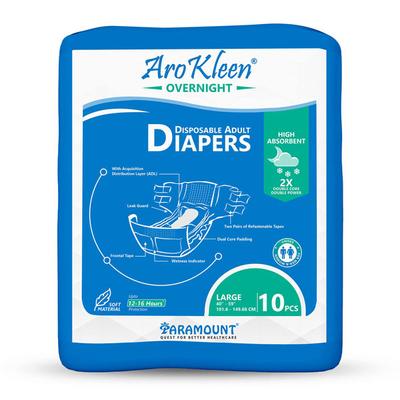 AroKleen Overnight Disposable Adult Diapers (L) (101.6 cm - 149.86 cm) (Pack of 2 x 10's) 1's - Adult Diapers & Pads