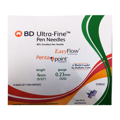 BD Ultra Fine Penta Point Pen Needles (4mm/0.23mm)(32G/5/32) 5's - Surgical Instruments