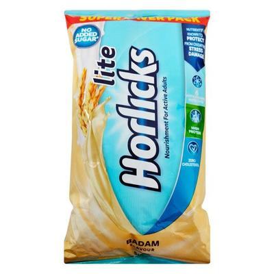 Horlicks Lite No Added Sugar Powder - Badam Flavour 500 gm (Pouch) - Daily Health Drinks