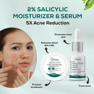 CGG Cosmetics 3 in 1 Salicylic Moisturizer Water Gel Moisturizer 100 gm + Free 2% Saliclic Acid Face Serum 10 ml - Face Moisturizers