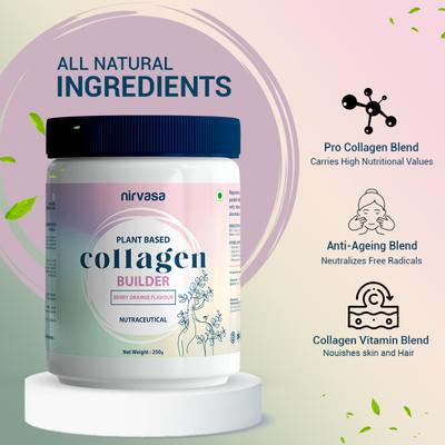 Nirvasa Plant Based Collagen Builder Powder - Berry Orange (Pack of 4 x 250 gm) 1's - Hair & Skin