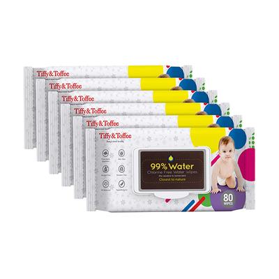 Tiffy & Toffee 99% Water Baby Wet Wipes (Pack of 6 x 80's) - Diapers & Wipes