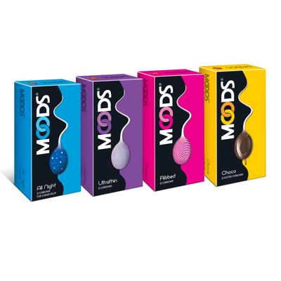 Moods Condoms Combo - All Night + Ultrathin + Ribbed + Choco (Pack of 12's Each) - Plain/Flavoured Condoms