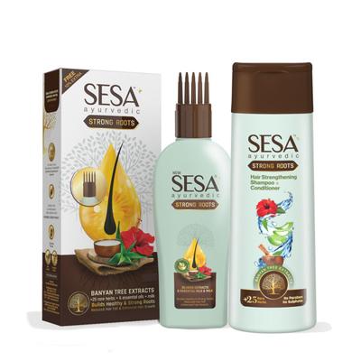 Sesa Strong Roots Hair Combo Pack (Sesa Strong Roots Hair Oil 100 ml + Sesa Ayurvedic Strong Roots Hair Conditioner + Shampoo 200 ml) - Personal Care (Ayush)