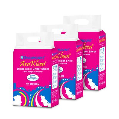 AroKleen Disposable Under Sheet (L) (90 x 60 cm) - For Hospital Patients (Pack of 3 x 10's) 1's - Surgical Consumable
