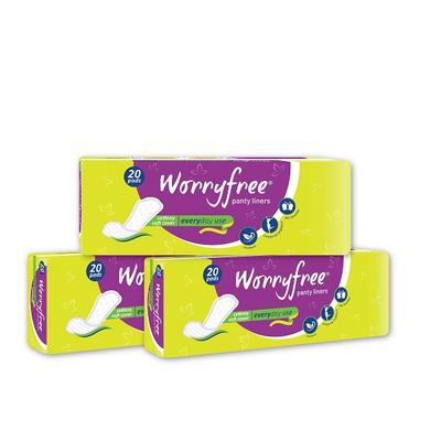 Worryfree Panty Liners Cottony Soft Cover - (Pack Of 3 x 20's) - Sanitary Napkins