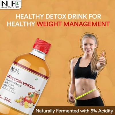INLIFE Apple Cider Vinegar with Garlic Ginger Lemon Honey & Mother of Vinegar 500 ml - Apple Cider Vinegar - Acv