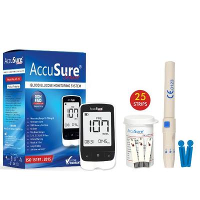 AccuSure Sensor Gluco Meter with 25 Strips - Blood Glucose Monitors/Test Strips