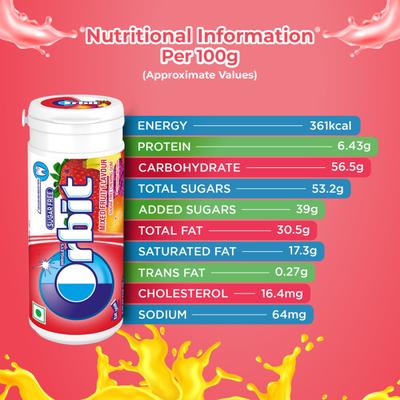 Wrigley's Orbit Chewing Gum (Sugar Free) - Mixed Fruit 22gm - Nutritional Bars