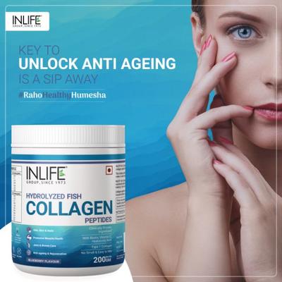 Inlife Hydrolyzed Fish Collagen Powder - Blueberry 200 g - Hair & Skin