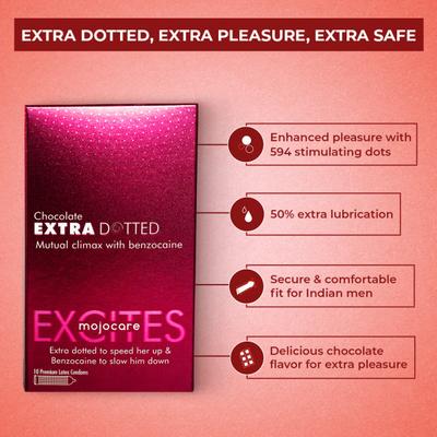 Mojocare Excites Extra Dotted Condoms - Chocolate 10's - Sexual Healthcare