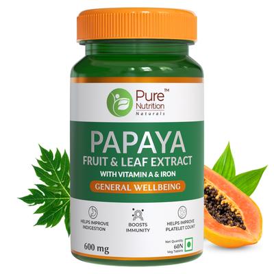 Pure Nutrition Papaya Fruit & Leaf Extract with Vitamin & Iron 600 mg Veg Tablet 60's - Calcium And Minerals