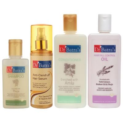 Dr Batra's Dandruff Cleansing Shampoo 100 ml + Hair Fall Control Oil 200 ml + Conditioner 200 ml + Anti-Dandruff Hair Serum 125 ml - Hair Treatment
