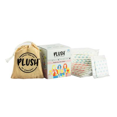 Plush 100% Pure US Cotton Pack (8 Light Flow Pads + 6 Heavy Flow Pads + 2 Panty liner + 1 Plush Pouch) - Panty Liners